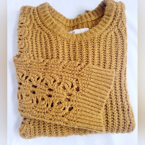 Anthropologie Pilcro Slouchy Oversized Sweater Devenne Pointelle Mustard Medium - Picture 3 of 16